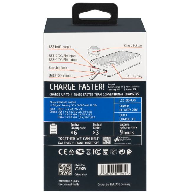 Покупка Powerbank RIVACASE VA2585 30000 mA 20W PD+QC Black