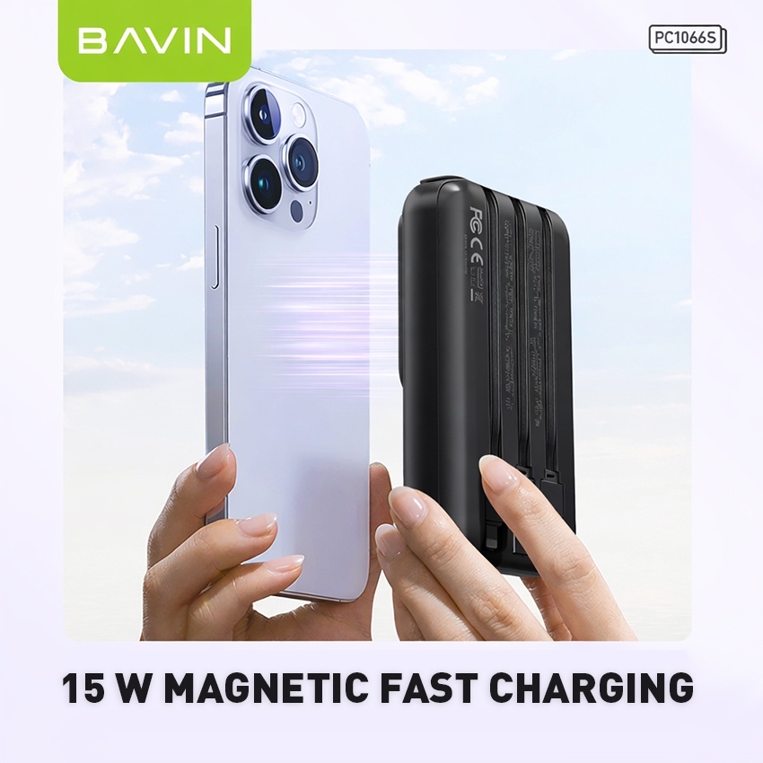 Powerbank BAVIN PC1066S Wireless 10000 mAh Black (Y-PC1066S-BK) Вхідний роз'єм micro-USB, USB Type-C