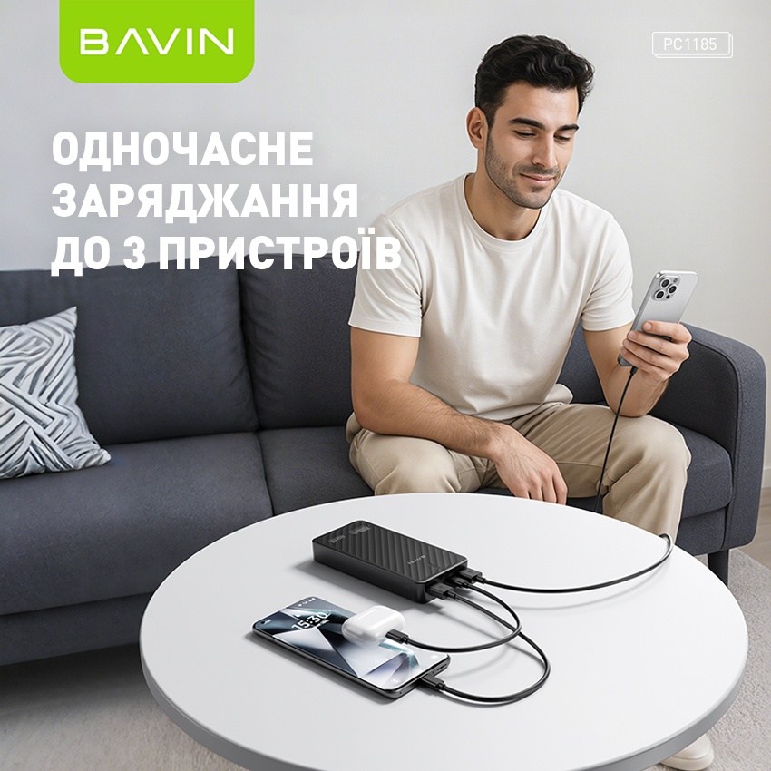 Powerbank BAVIN PC1185 10000mAh Black (Y-PC1185 BK) Вхідний роз'єм micro-USB, USB Type-C