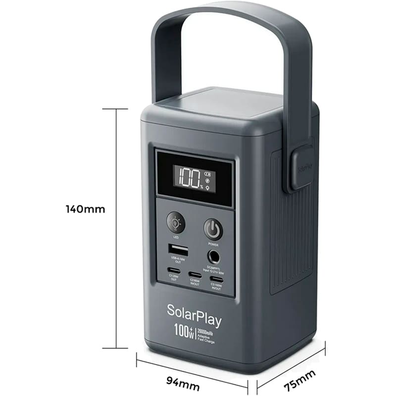 Powerbank SOLARPLAY Q100 25000 mAh 100W Grey (714897) Ємність 25000