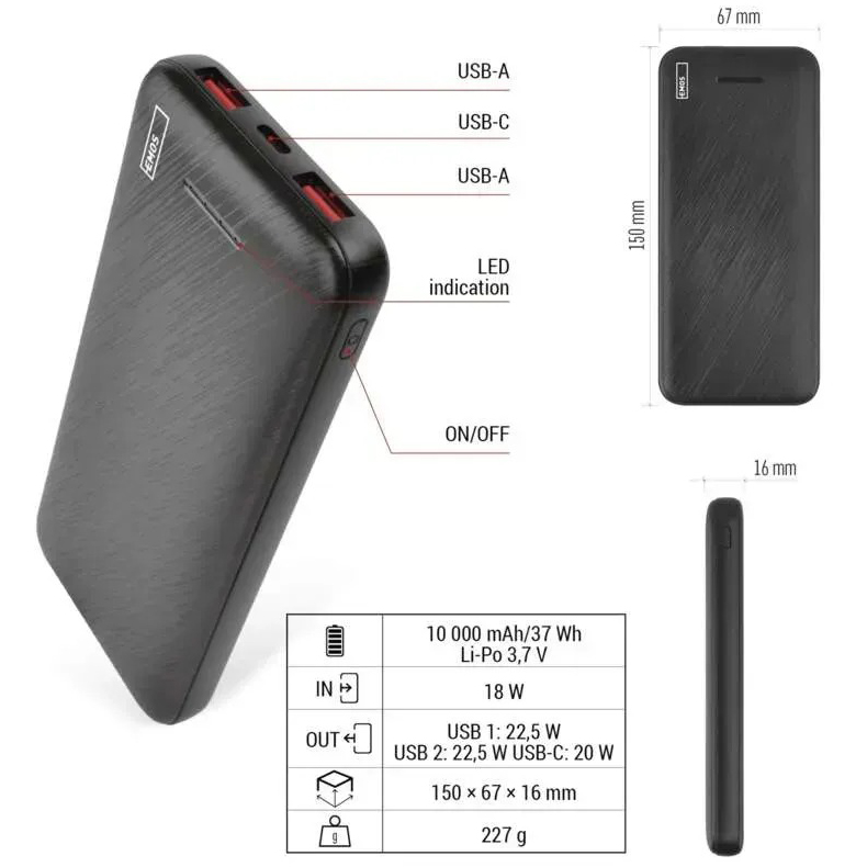 Покупка Powerbank EMOS 10000mAh AlphaQ3 22,5W PD20W black (B0571B)