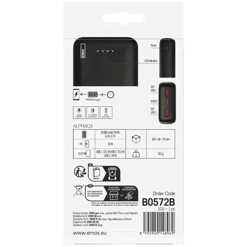 Фото 15 Powerbank EMOS 20000mAh AlphaQ3 22,5W PD20W black (B0572B)