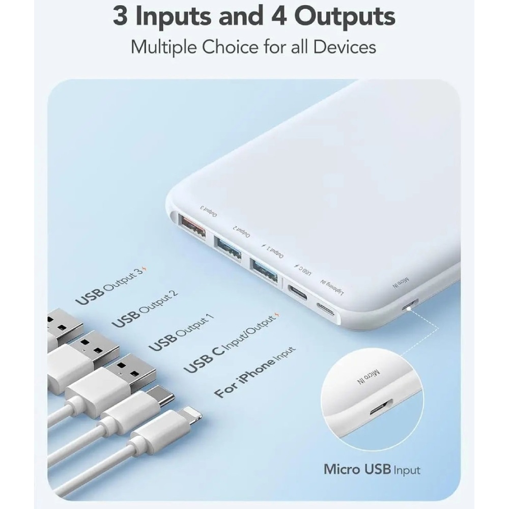 Powerbank CHARMAST W2002C 26800 mAh Black (B073FJ9X2J) Входной разъем micro-USB, USB Type-C, Lightning