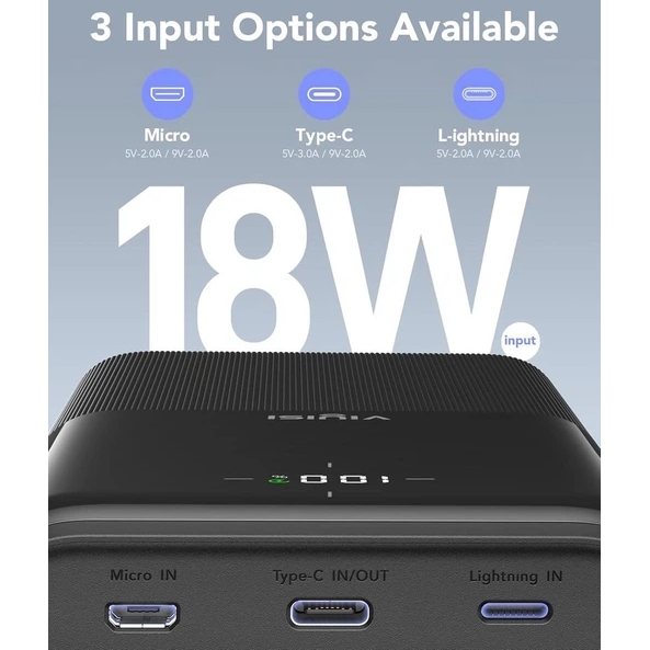 Powerbank VIYISI G3015 30000 mAh Black (X001XFVS1J) Емкость 30000