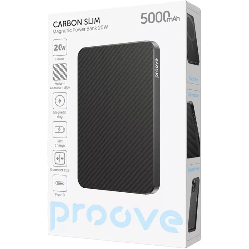 Powerbank PROOVE Carbon Slim 5000mAh 20W Black (PBCS20010001) Входной разъем USB Type-C