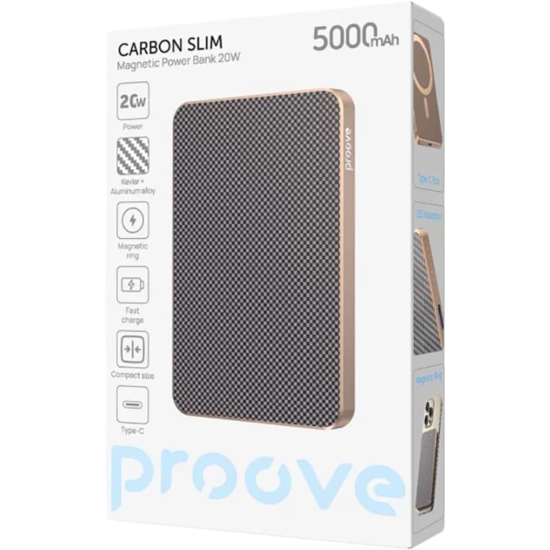 Powerbank PROOVE Carbon Slim 5000mAh 20W Sunflare (PBCS20010050) Входной разъем USB Type-C