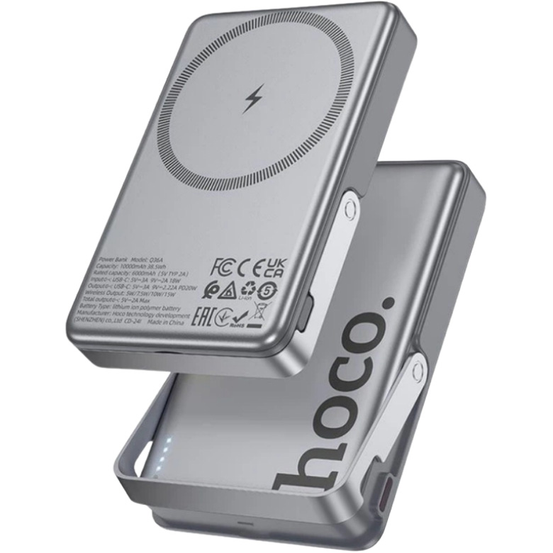 Powerbank HOCO Q36A Sunlight 10000mAh PD20W Magnetic Metal Grey (714987) Емкость 10000