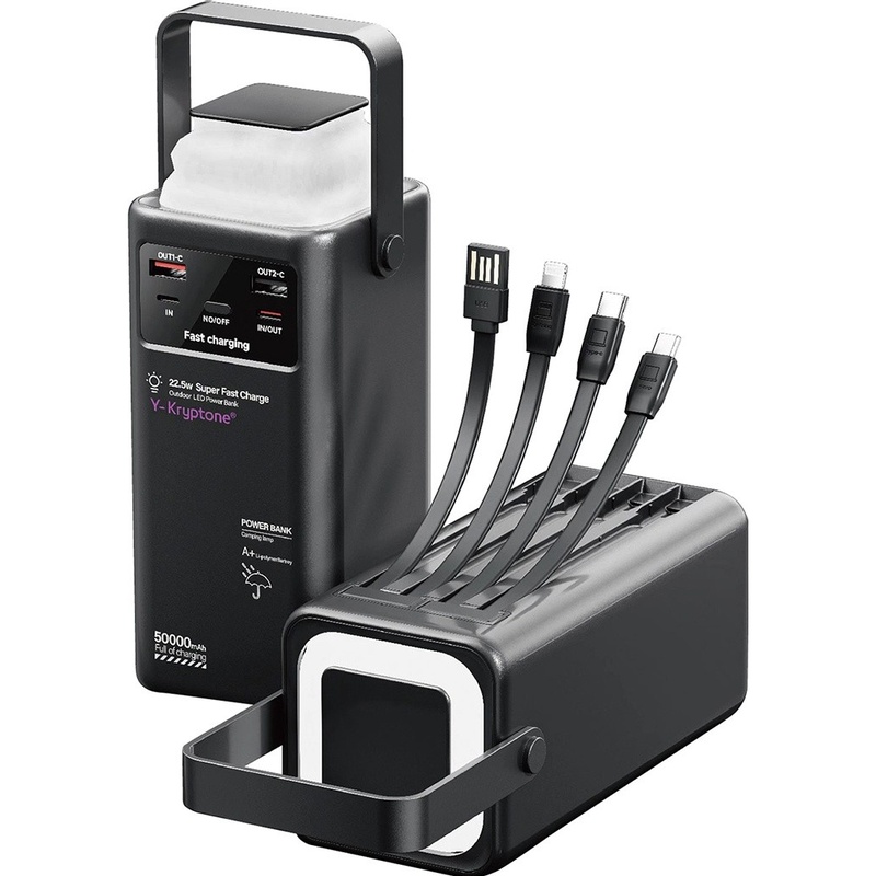 Powerbank Y-Kryptone GT-56 LED LAMP 50000 mAh QC3.0 22.5W Super Fast Charge Black (YK-GT56-B)