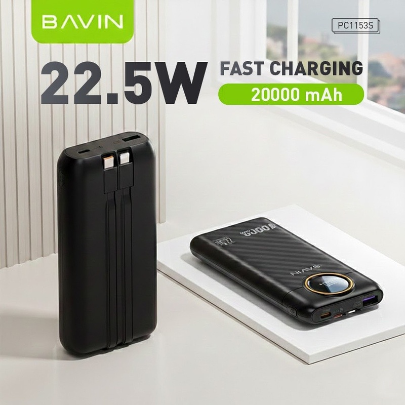 Powerbank BAVIN PC1153S 20000 mAh 22.5W Fast Charging Black (Y-PC1153S-BK) Ємність 20000
