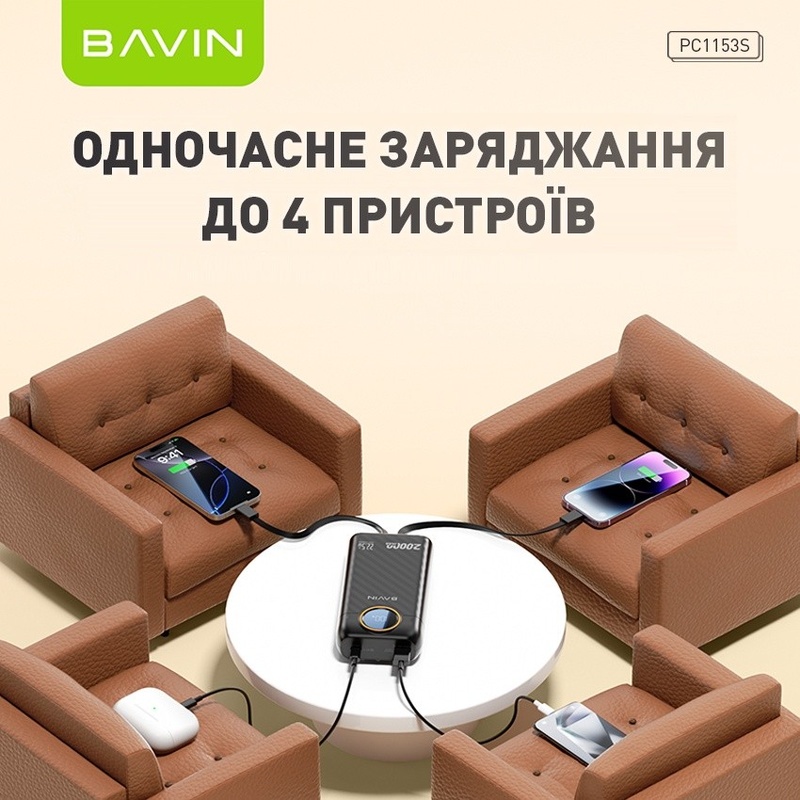 Фото Powerbank BAVIN PC1153S 20000 mAh 22.5W Fast Charging Black (Y-PC1153S-BK)