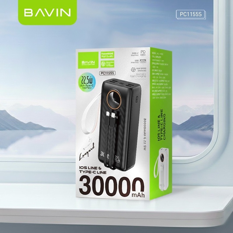Powerbank BAVIN PC1155S 30000 mAh 22.5W Fast Charging White (Y-PC1155S-WH) Вхідний роз'єм USB Type-C, Lightning