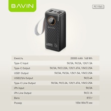 Powerbank BAVIN PC1156S 40000 mAh 22.5W Fast Charging Black (Y-PC1156S-BK)