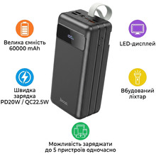Powerbank HOCO J86B Electric 60000mAh PD20W/QC22.5W + LCD + Lamp Black (714993)