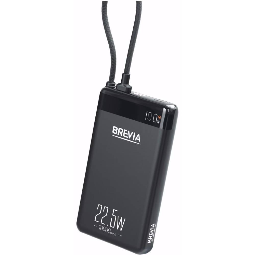 powerbank BREVIA УМБ ePower LCD 10000mAh 22.5W SuperSlim Metal Black + cable