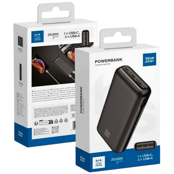 Powerbank BLUE STAR W2015 2.1A 20000 mAh (5903396292262) Вхідний роз'єм micro-USB, USB Type-C