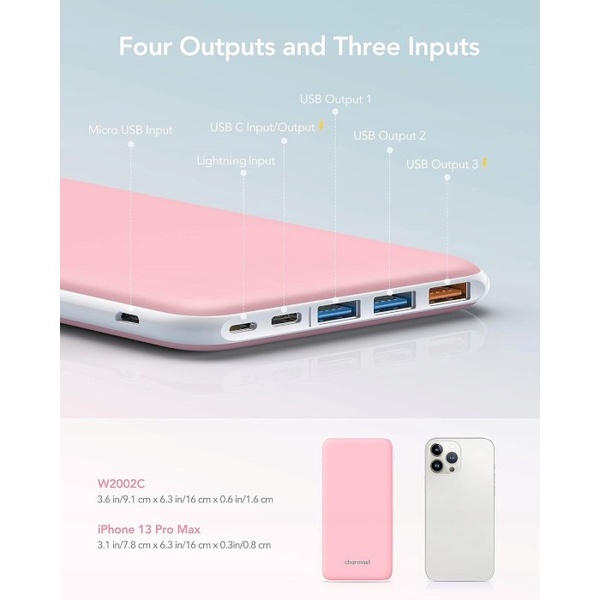 Powerbank CHARMAST W2002C 26800mAh 15W Pink Тип акумулятора Li-Pol