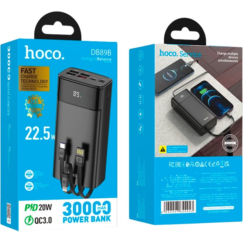 Powerbank HOCO DB89B Element 30000mAh 22.5W Black (715032) Вхідний роз'єм USB Type-C