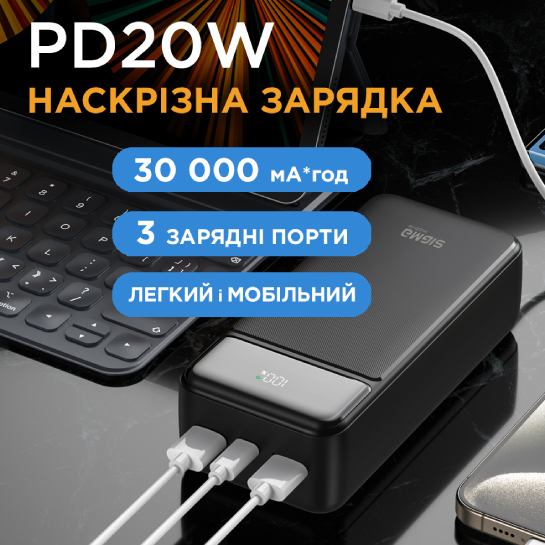 Внешний вид Powerbank SIGMA X-power SI30A4QL 30000 mah 20W Black (4827798787311)