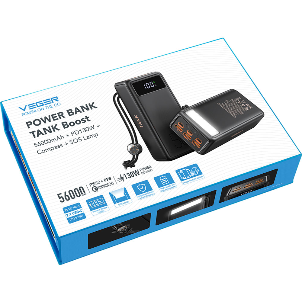Powerbank VEGER 56000mAh (W5001C.black) Тип акумулятора Li-Pol