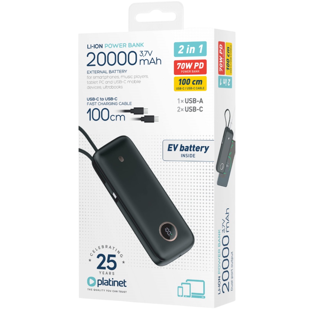 Изображение Powerbank PLATINET 20000 mAh Black (PMPB2070)