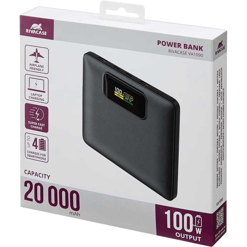 Огляд Powerbank RIVACASE RIVAPOWER VA1090 20000mAh 100W Black