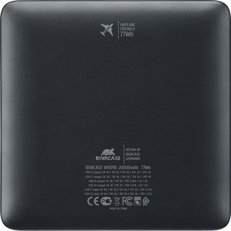 Powerbank RIVACASE RIVAPOWER VA1090 20000mAh 100W Black Тип акумулятора Li-Pol
