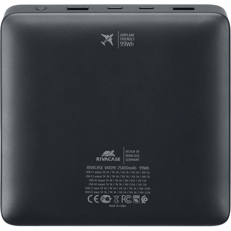Powerbank RIVACASE RIVAPOWER VA1091 25800mAh 100W Black Тип акумулятора Li-Pol