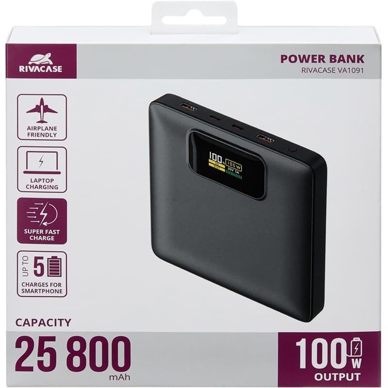 Огляд Powerbank RIVACASE RIVAPOWER VA1091 25800mAh 100W Black