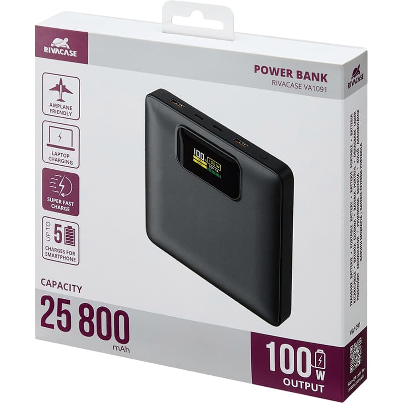 Фото 15 Powerbank RIVACASE RIVAPOWER VA1091 25800mAh 100W Black