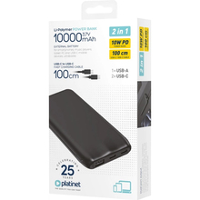 Powerbank PLATINET 10000mAh 3,7V 37Wh 12W 2x USB-C 1x USB-A BLACK (PMPB1010B)