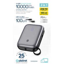 Powerbank PLATINET 10000mAh 20W PD WITH CABLE (PMPB1020C)