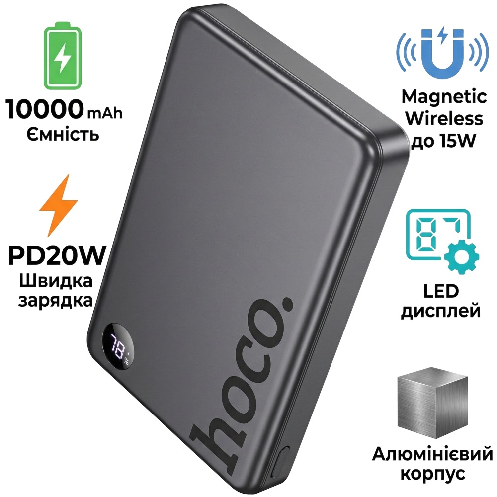 Powerbank HOCO Q34 Clever 10000 mAh Metal Gray (715107) Входной разъем USB Type-C