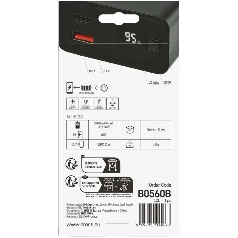 Покупка Powerbank EMOS B0560B 20 000 mAh Black (B0560B)
