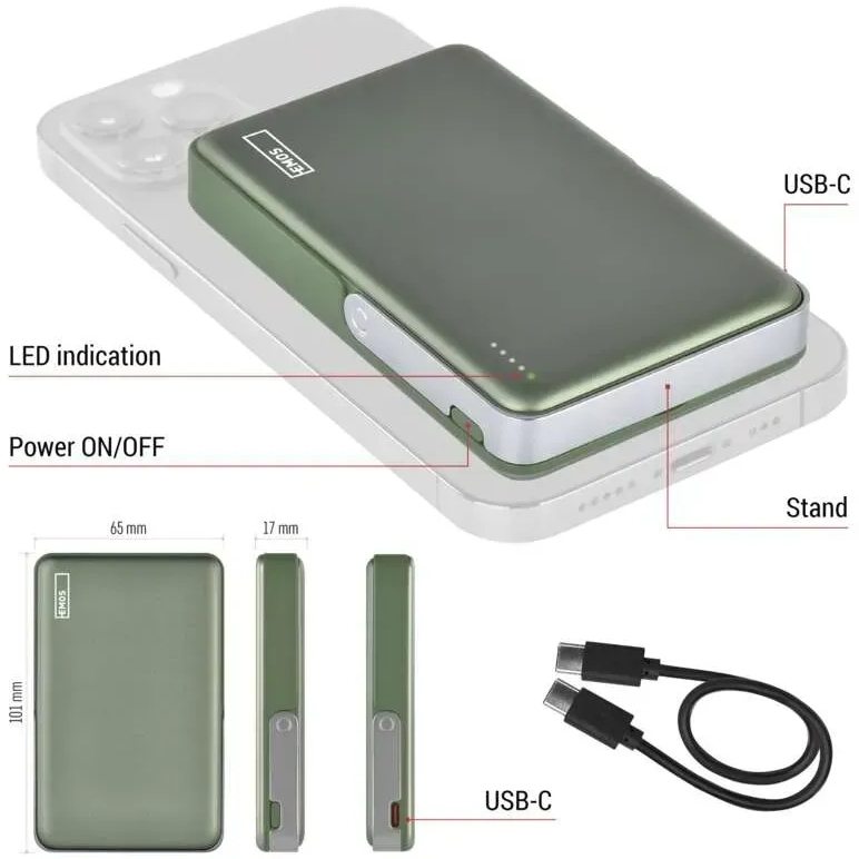 Фото 14 Powerbank EMOS B0552AG MagSafe 10 000 mAh Green (B0552AG)