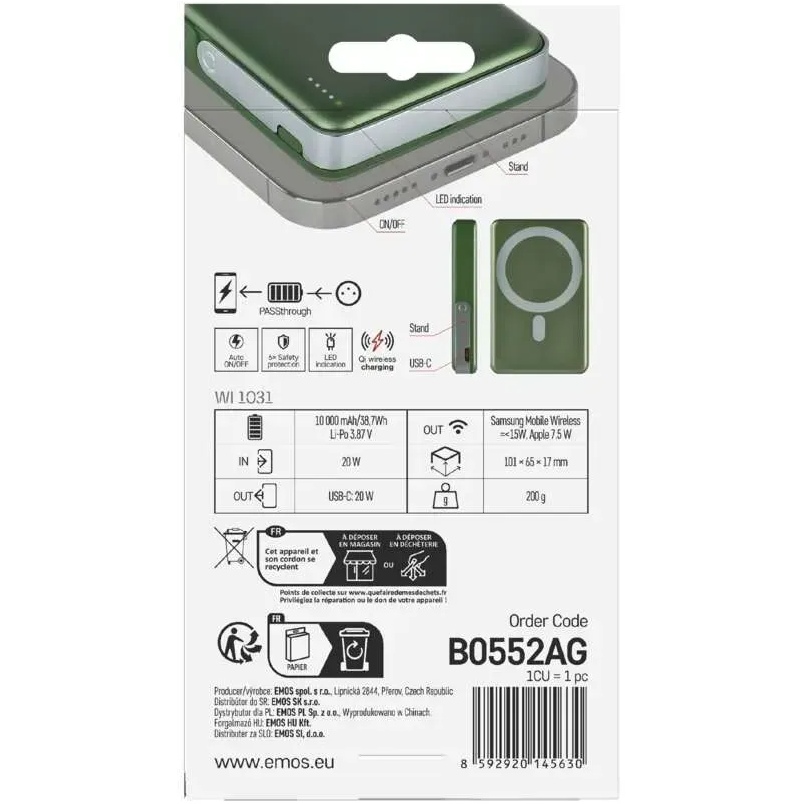 Фото 18 Powerbank EMOS B0552AG MagSafe 10 000 mAh Green (B0552AG)