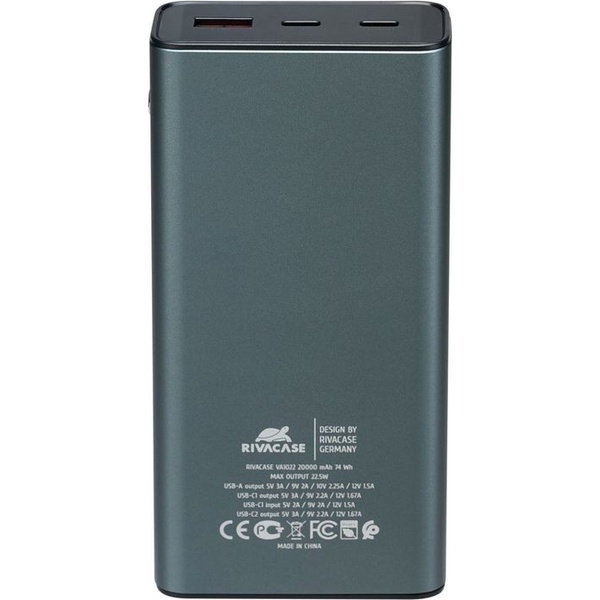 Powerbank RIVACASE 20000mAh Rivapower Grey (VA1022) Ємність 20000