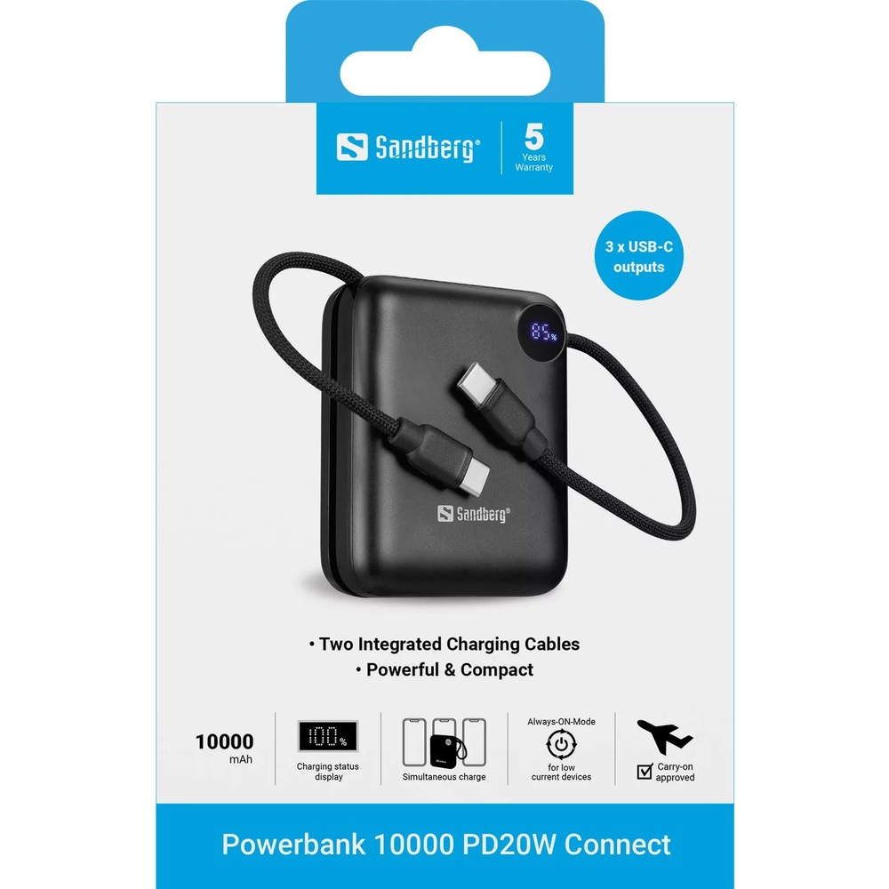 Powerbank SANDBERG 10000mAh 20W Black (421-26) Тип аккумулятора Li-Ion