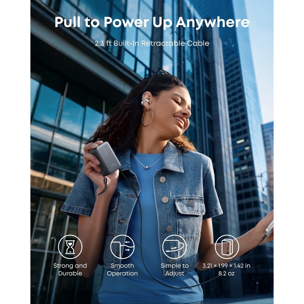 Заказать Powerbank ANKER Nano 10000 mAh 45W Built-In USB-C Cable Black (A1638H11)