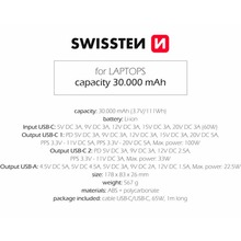 Powerbank SWISSTEN POWER BANK For Laptop 30000mAh 133W Grey (8595217484016)