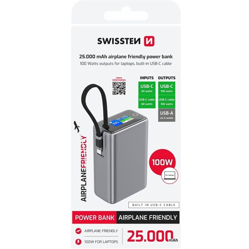 Powerbank SWISSTEN POWER BANK TRAVEL 25000mAh 100W Grey (8595217493346) Тип акумулятора Li-Pol