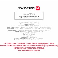 Powerbank SWISSTEN POWER LINE BANK For Laptop 50000mAh 100W Black (8595217481282)