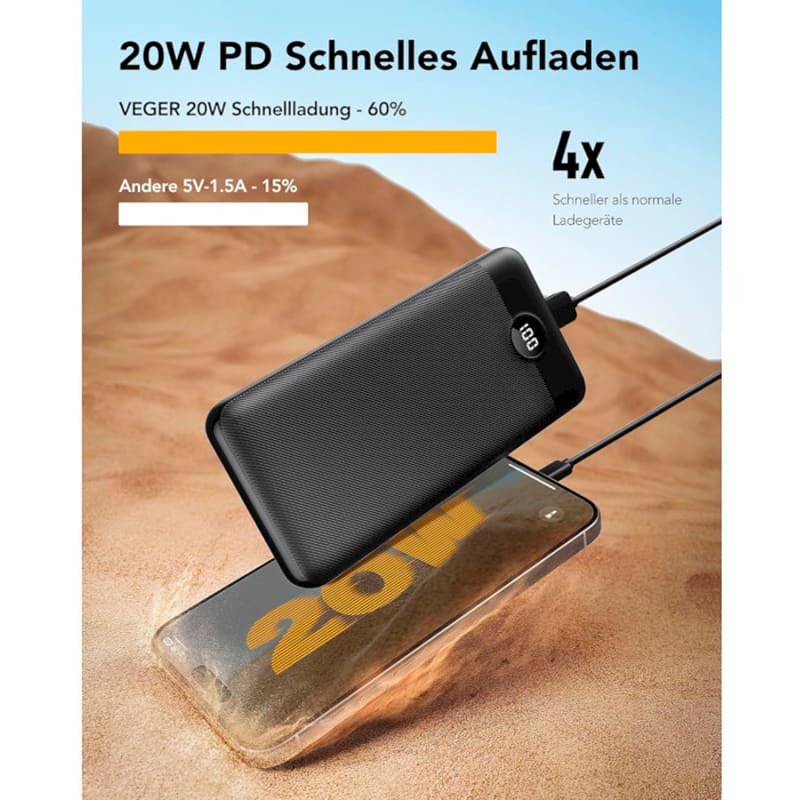 Powerbank VEGER V2708 27000mAh 20W Black Тип акумулятора Li-Pol