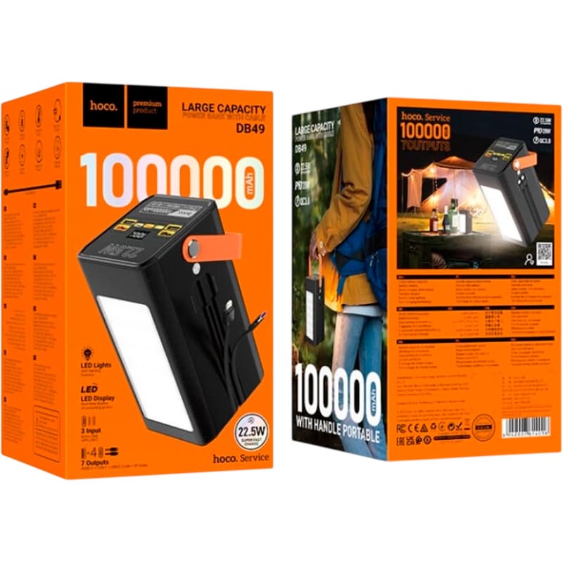Powerbank HOCO DB49 Action 100000mAh 22.5W Black (715352) Входной разъем micro-USB, USB Type-C, Lightning