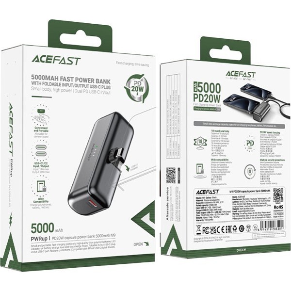 Зовнішній вигляд Powerbank ACEFAST M9 5000mAh 20W Black (6974316283201)