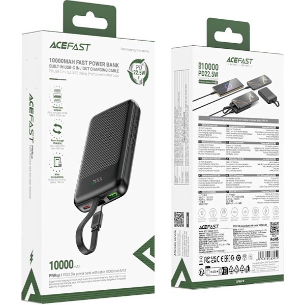 Powerbank ACEFAST M13 PD22.5W 10000mAh Black (6974316283959) Тип акумулятора Li-Pol