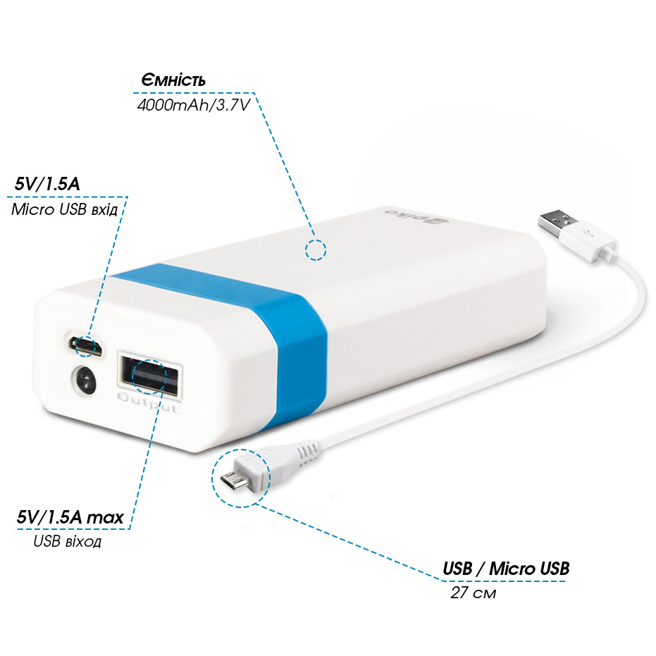 Powerbank PIKO PB040 4000mAh (бело-голубой) (1283126472633) Торговая марка PIKO