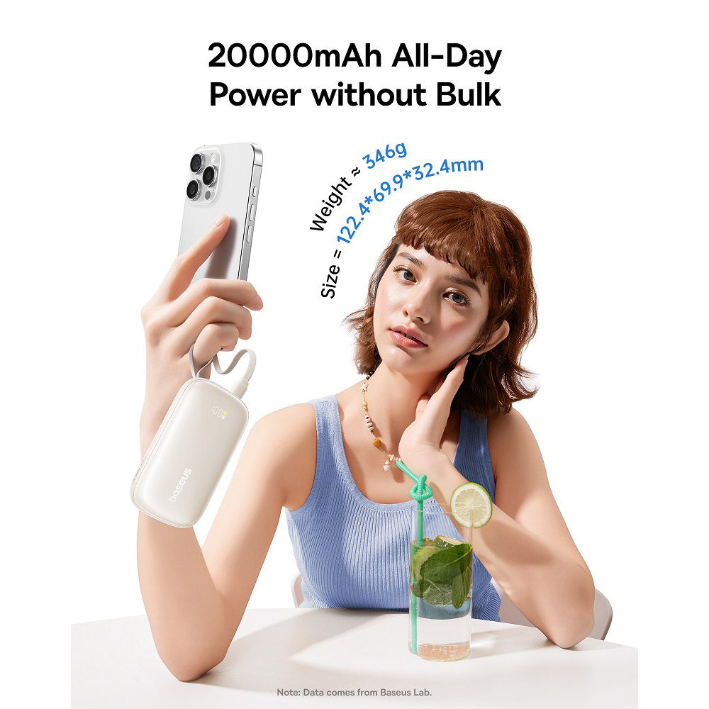 Powerbank BASEUS EnerFill FC21 Qpow 3 Ultra 20000mAh Digital Display with Cable 22.5W Cosmic Black (E0027M00) Входной разъем Lightning