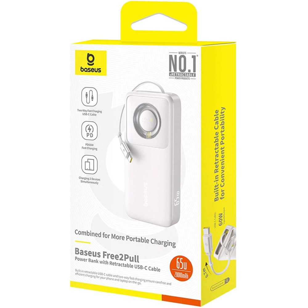 Powerbank BASEUS Free2Pull 20000mAh with Retractable Cable 65W Lunar gray (P10073700843-00) Торговая марка BASEUS