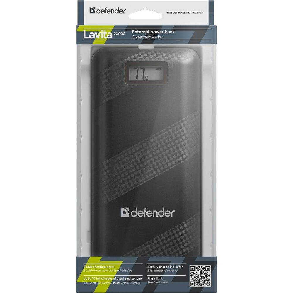 Powerbank DEFENDER ExtraLife Lavita 20000 (83635) Тип акумулятора Li-Ion