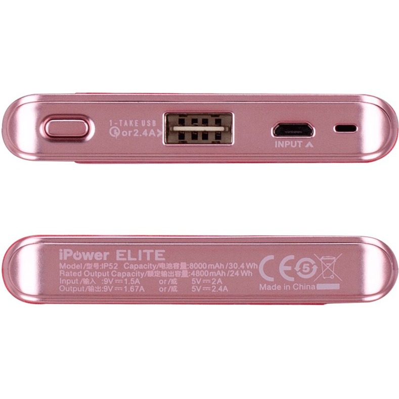 Powerbank MOMAX iPower Elite+ 8000mAh QC2.0 Pink (IP52AP) Емкость 8000